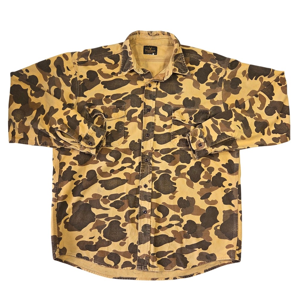 Vintage Deerskin Melton Shirt Co Duck Hunter Camo Hunting Shirt Mens Tan Brown
